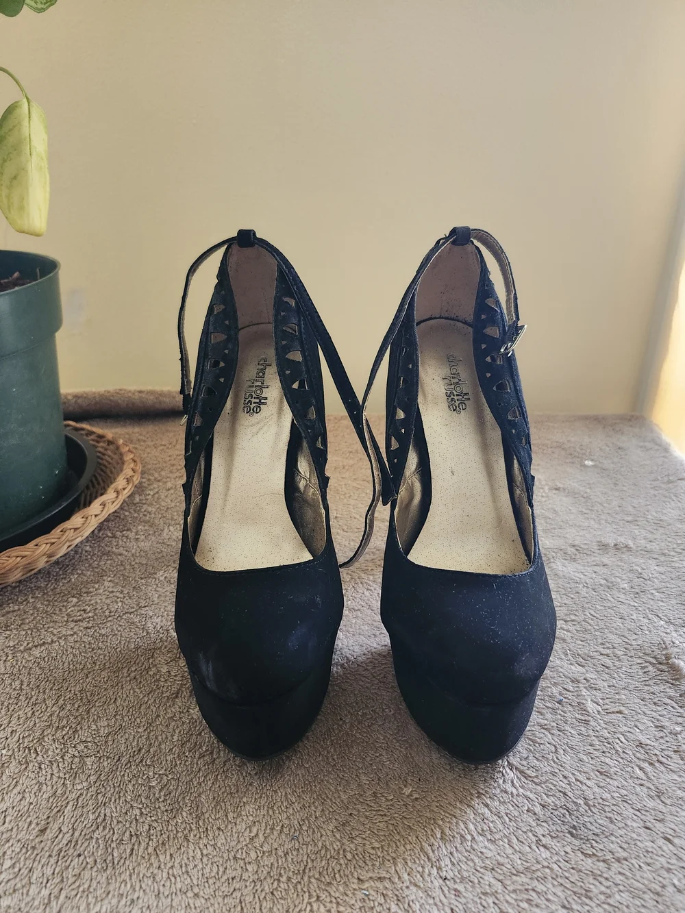 Black Platform High Heels with Cutout Detail - Women's Shoes